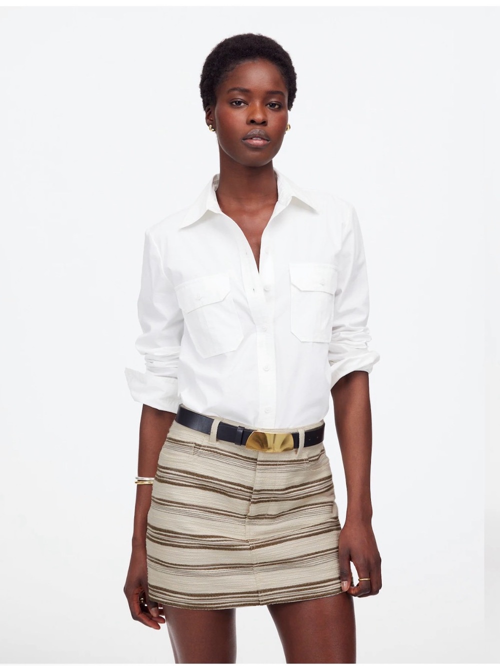 Madewell Cream and Olive Geeen Striped Mini Skirt